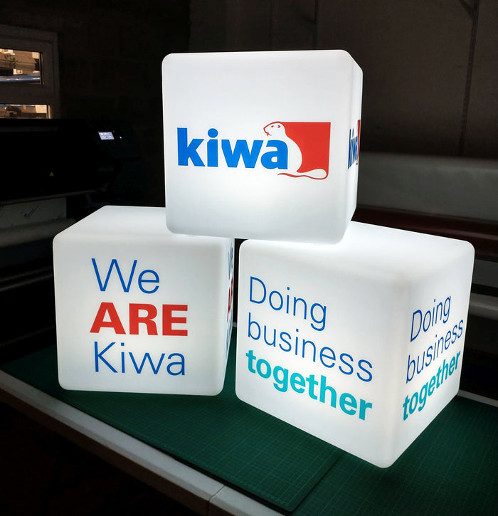 Op maat gemaakte lichtbak met logo, LED kubus met merk, stoel tafel kruk, achtergrondverlichting, display bord voor evenementen, Expo, Trade Show