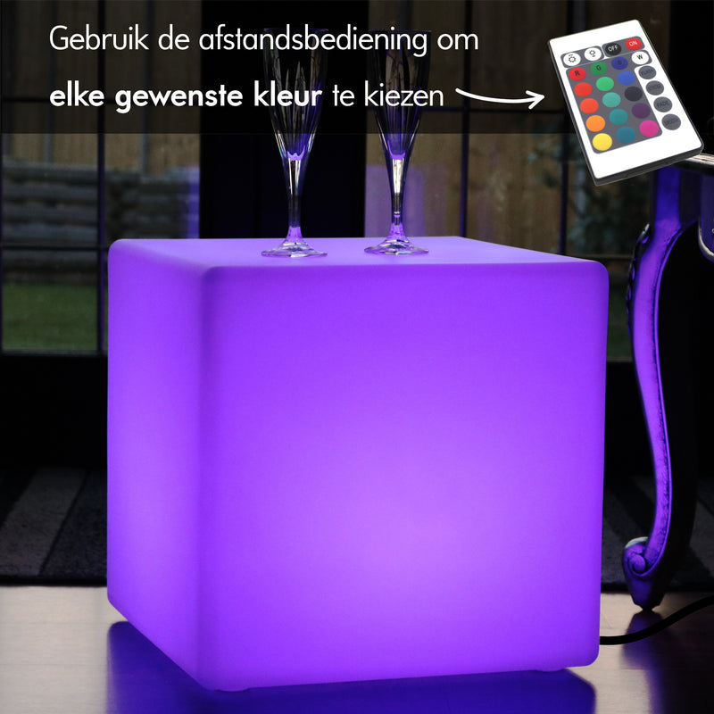 LED Kubus Poef, 40cm Hoog, Op Netvoeding, Meerkleurige Vloerlamp