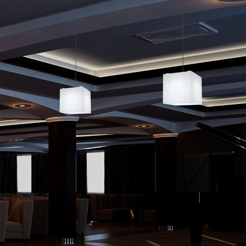 Kubus Hangend LED Licht, Moderne Hanglamp, 200 mm, E27, Wit, Plafondlamp, Sfeerlicht