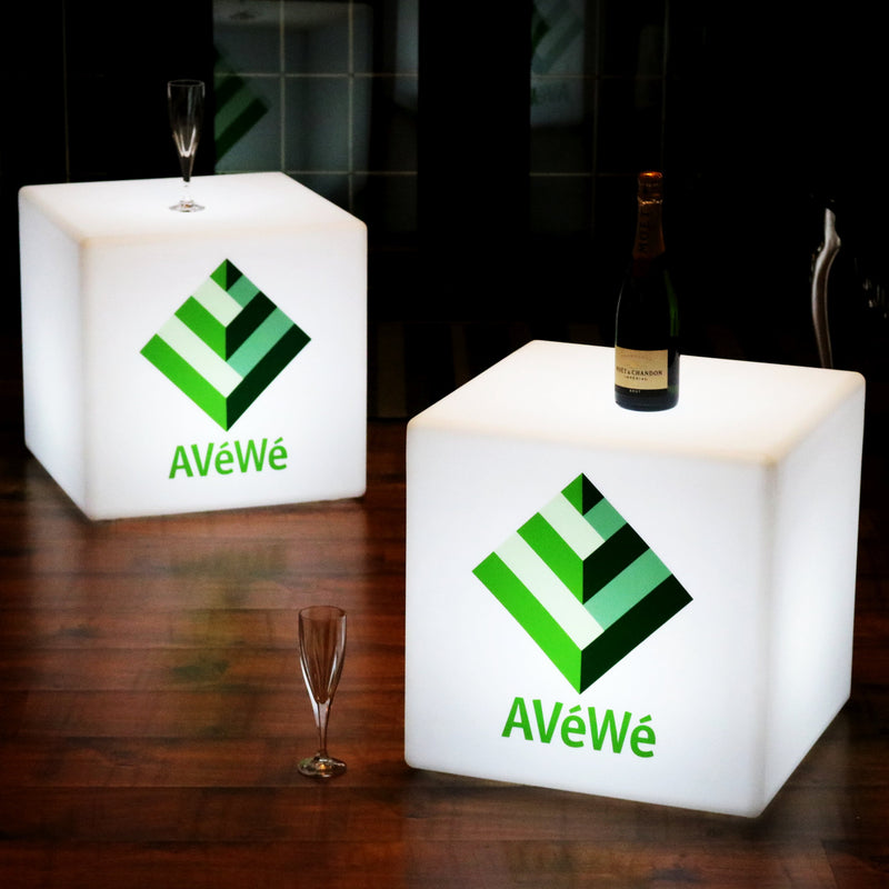 Reclame LED kruk stoel, gepersonaliseerde display met logo, oplaadbare lichtbak, 40cm