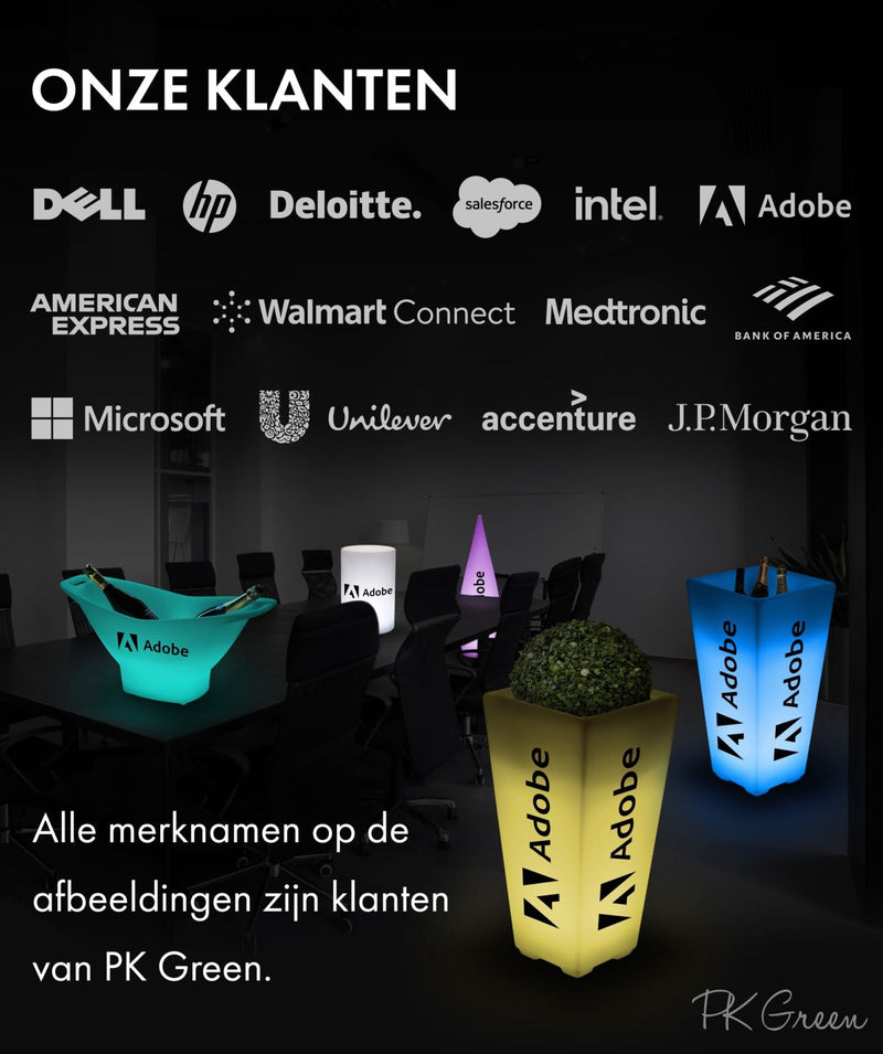 Gepersonaliseerde bloempot, vaas, display, LED lamp, verlichte vloervaas, logo, merk