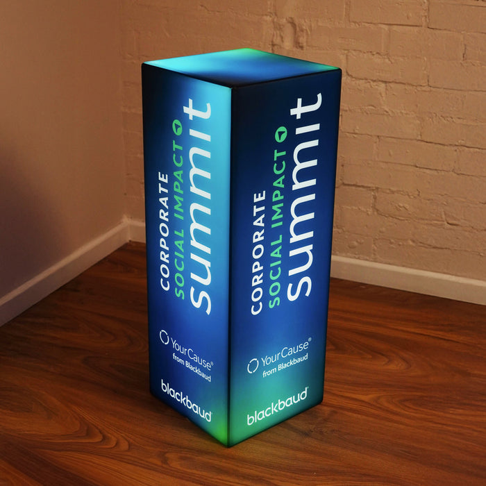 LED lichtbak, personaliseerbare verlichte reclamezuil, hoge staande verlichte display uithangbord lichtreclame voor beurs, expo, evenement