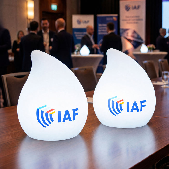 Op maat gemaakte merknaam met logo, op maat gemaakte lichtbak voor zakelijk diner, conferentie, merklancering, naamsbekendheid, promotiebeurs