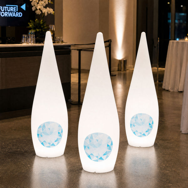 Op maat gemaakte LED waterdruppel lichtbak met logo, unieke staande lamp voor bedrijfsevenement, tradeshow, expo, beurs, promo, merklancering