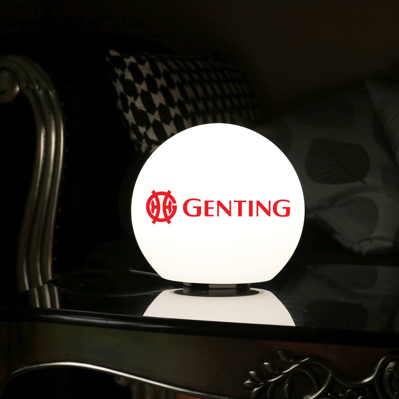 Gepersonaliseerde LED Tafellamp, promotionie lichtbak met logo, 15cm bol, reclameverlichting