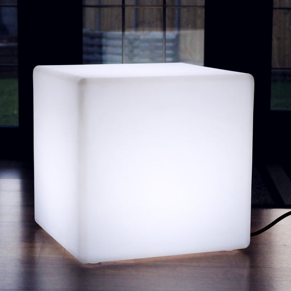 LED Kruk Stoel Tafel, Vloerlamp Op Netvoeding, Kubus 50cm, E27, Wit
