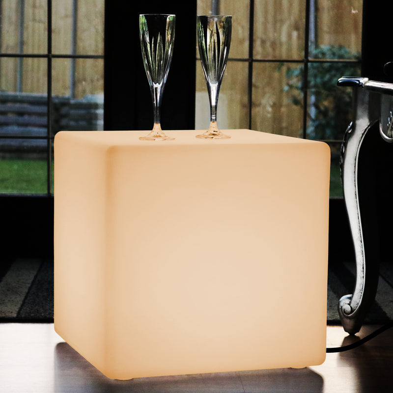 40cm LED Kubus Poef, Netvoeding Moderne E27 Vloerlamp, Warm Wit