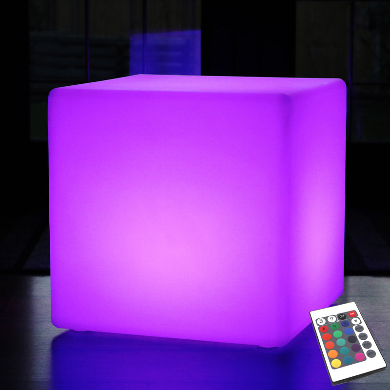 Grote LED Kruk, Draadloze Kleurveranderende Vloerlamp, Kubus 50cm