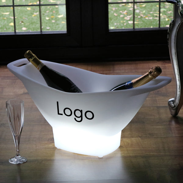 LED Champagne houder ijsemmer wijnkoeler met logo, verlichte display lichtbak, op maat gemaakte tafeldecoratie, promotiemateriaal