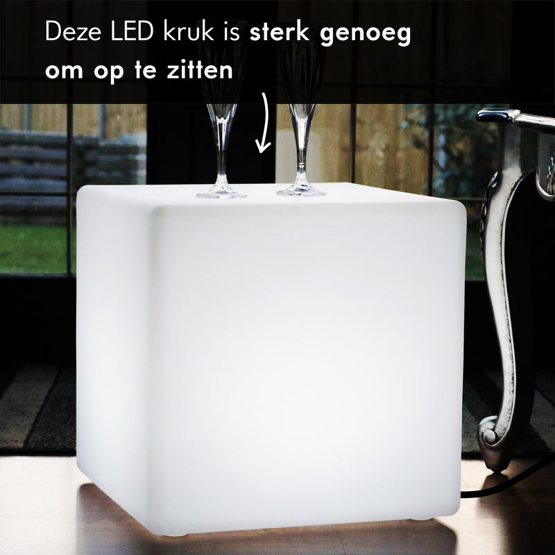 Oplichtende LED Kubus 40cm, Staande Lamp, Uitgevoerd Met E27 Lamp Wit
