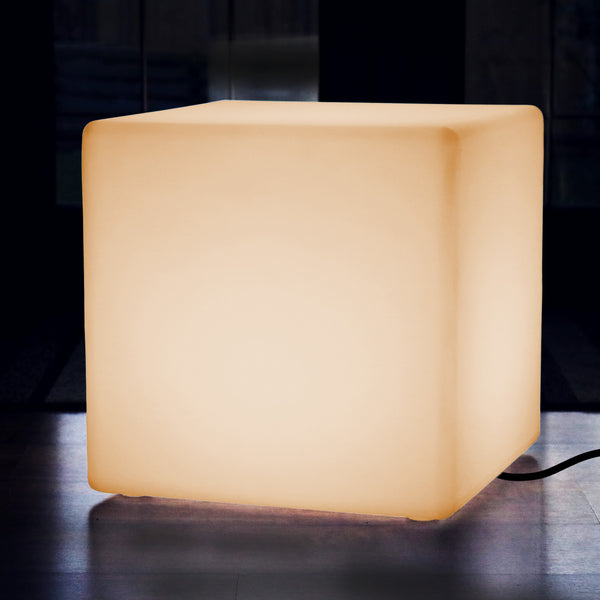 Grote 50cm LED Kubus Kruk Stoel, Vloerlamp Op Netvoeding, Warm Wit