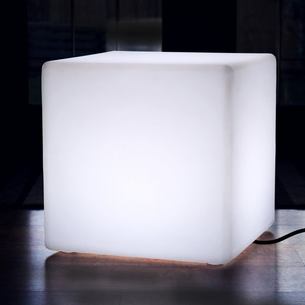 LED Kruk Stoel Tafel, Vloerlamp Op Netvoeding, Kubus 50cm, E27, Wit