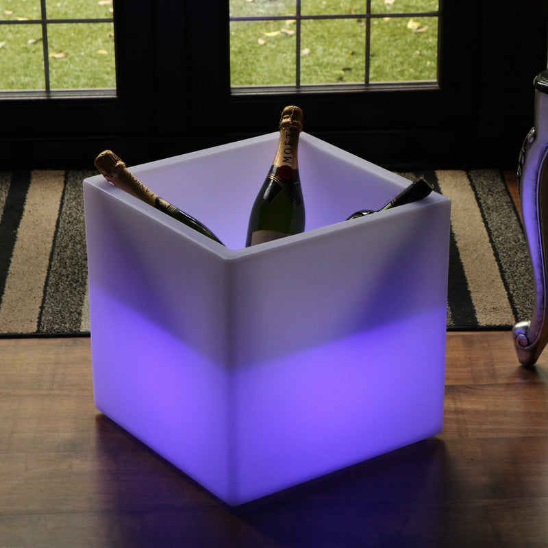 Grote 40 x 40 cm LED Ijsemmer Wijn Champagne Koeler, Fles Drankenhouder, Multi Colour RGB
