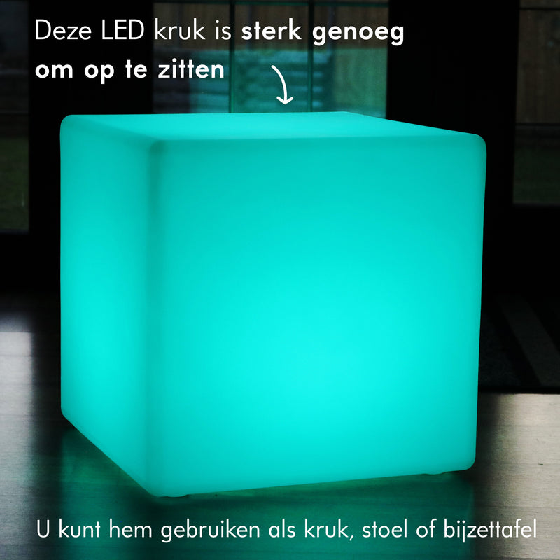 Grote LED Kruk, Draadloze Kleurveranderende Vloerlamp, Kubus 50cm