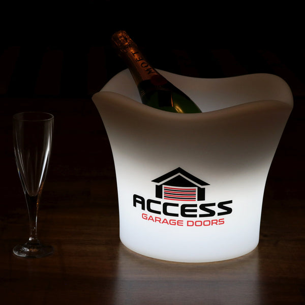 Op maat gemaakte LED ijsemmer champagnehouder wijnkoeler met logo, unieke blikvanger met merk of logo, promotiemateriaal, reclame