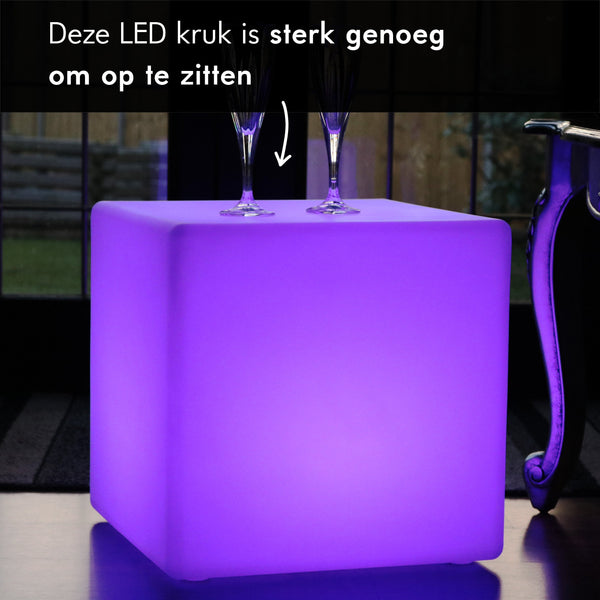LED Kubus 40cm, Lichtgevende Poef, Draadloze Vloerlamp Woonkamer