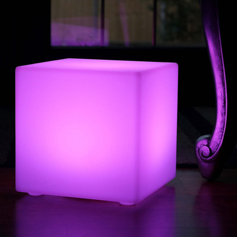 Draadloze Tafellamp, Verlichte LED Kubus 30cm, Buitenverlichting