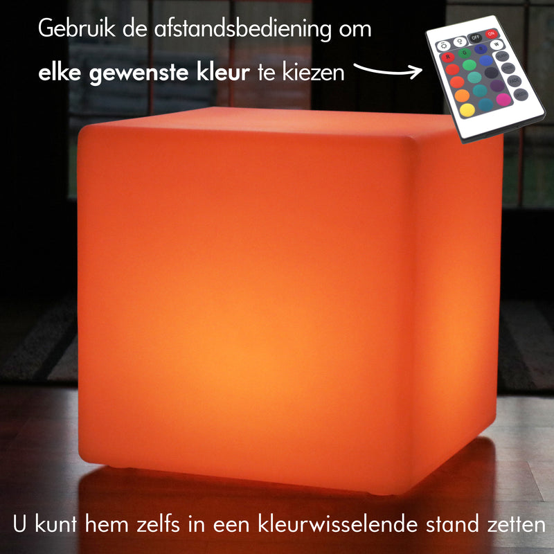 Grote LED Kruk, Draadloze Kleurveranderende Vloerlamp, Kubus 50cm