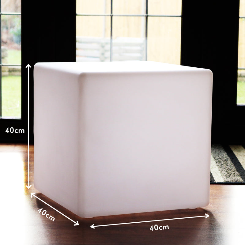 LED Kubus 40cm, Lichtgevende Poef, Draadloze Vloerlamp Woonkamer
