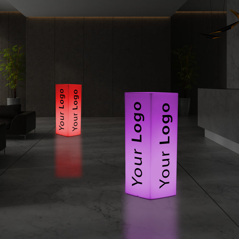 LED lichtbak, personaliseerbare verlichte reclamezuil, hoge staande verlichte display uithangbord lichtreclame voor beurs, expo, evenement