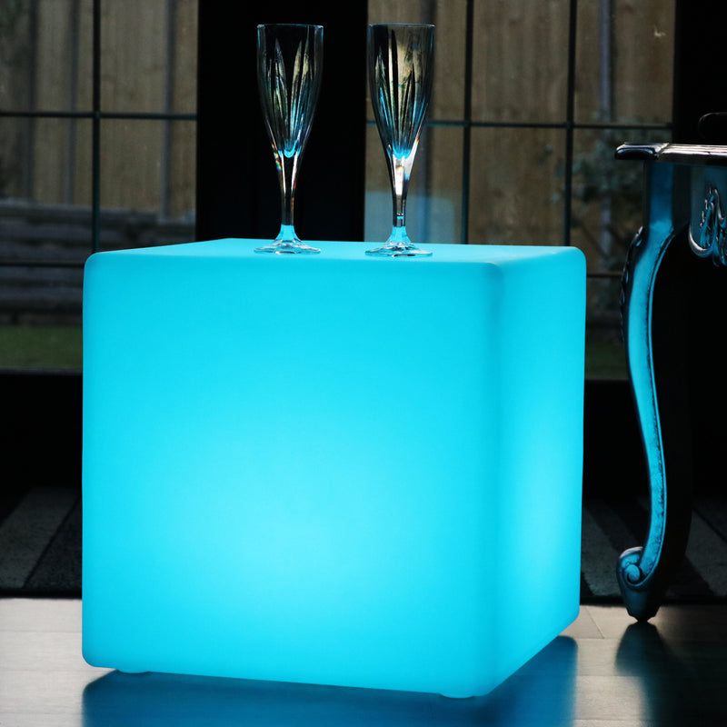 LED Kubus 40cm, Lichtgevende Poef, Draadloze Vloerlamp Woonkamer