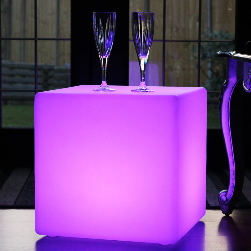 LED Kubus 40cm, Lichtgevende Poef, Draadloze Vloerlamp Woonkamer