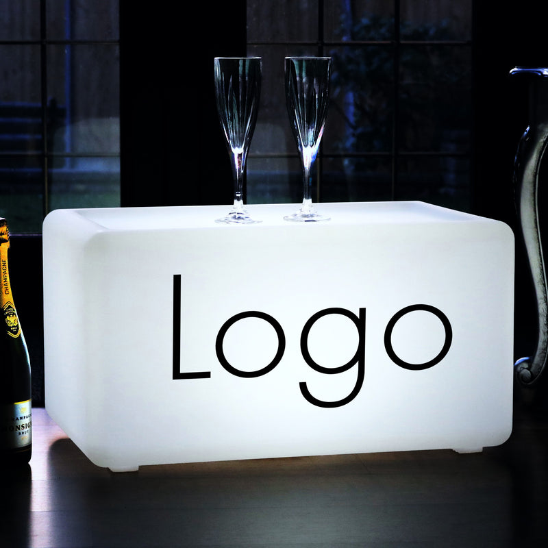 Lichtbak met Logo, op maat gemaakte LED zitplaats stoel, Display promotie, promo, lichtreclame, voor evenement of expositie, lichtreclame