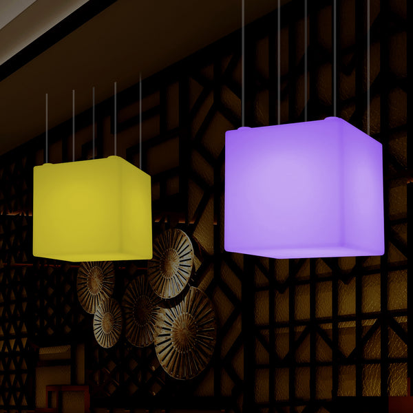 Kubus LED Plafondlamp, Decoratieve Hanglamp, 500 mm, E27, RGB Sfeerverlichting met Afstandsbediening