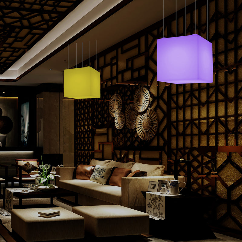 Kubus LED Plafondlamp, Meerkleurige Moderne RGB Hanglamp, 400 mm, Sfeerlicht, Verlichting