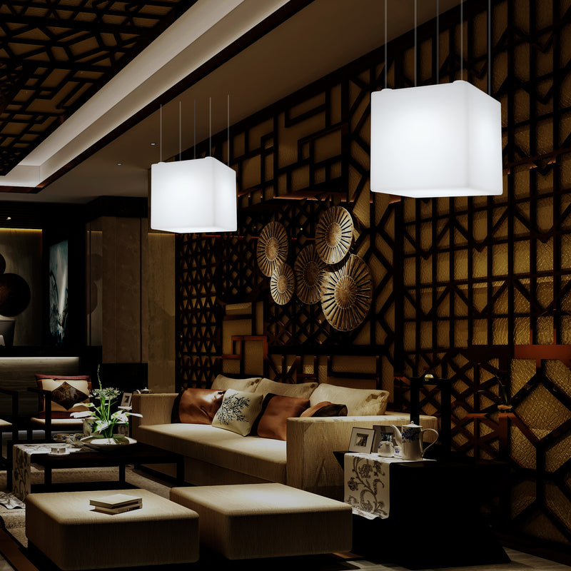 Kubus LED Plafondlamp, Decoratieve Hanglamp, 500 mm, E27, RGB Sfeerverlichting met Afstandsbediening