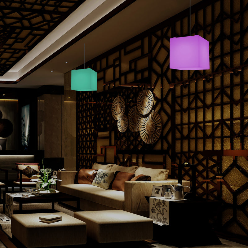 Kubus Hanglamp, Multi-Color Moderne RGB Plafondlamp, 200 mm, LED SMD Sfeerverlichting