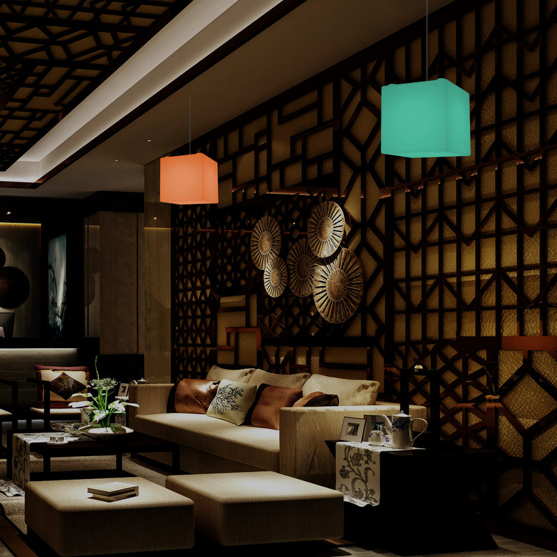 Kubus Hanglamp, Multi-Color Moderne RGB Plafondlamp, 200 mm, LED SMD Sfeerverlichting