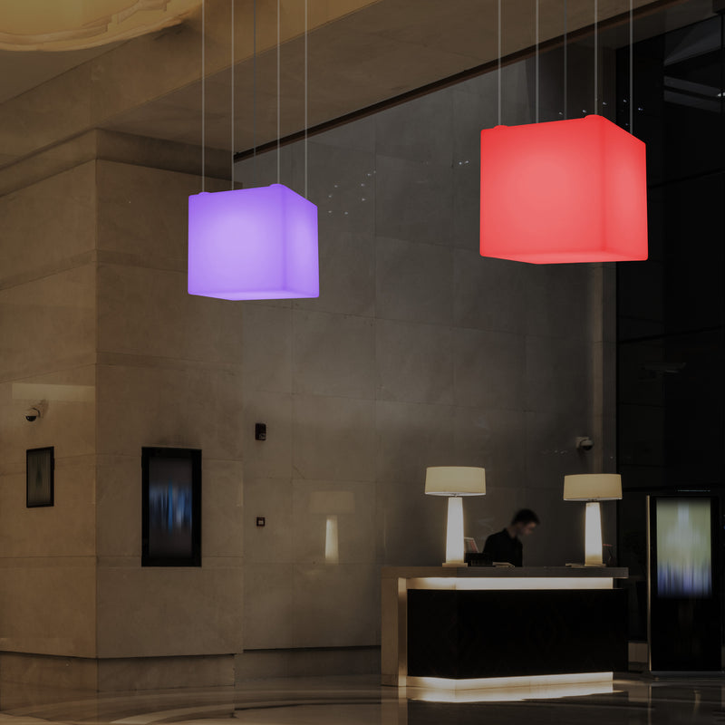 Kubus LED Plafondlamp, Meerkleurige Moderne RGB Hanglamp, 400 mm, Sfeerlicht, Verlichting