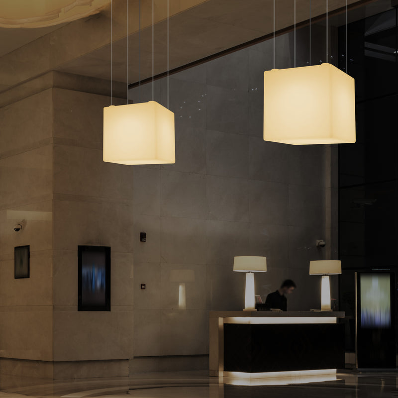 Kubus LED Hanglamp, Geometrische Plafondlamp, 40 x 40 cm, E27, Warm Wit, Sfeerverlichting