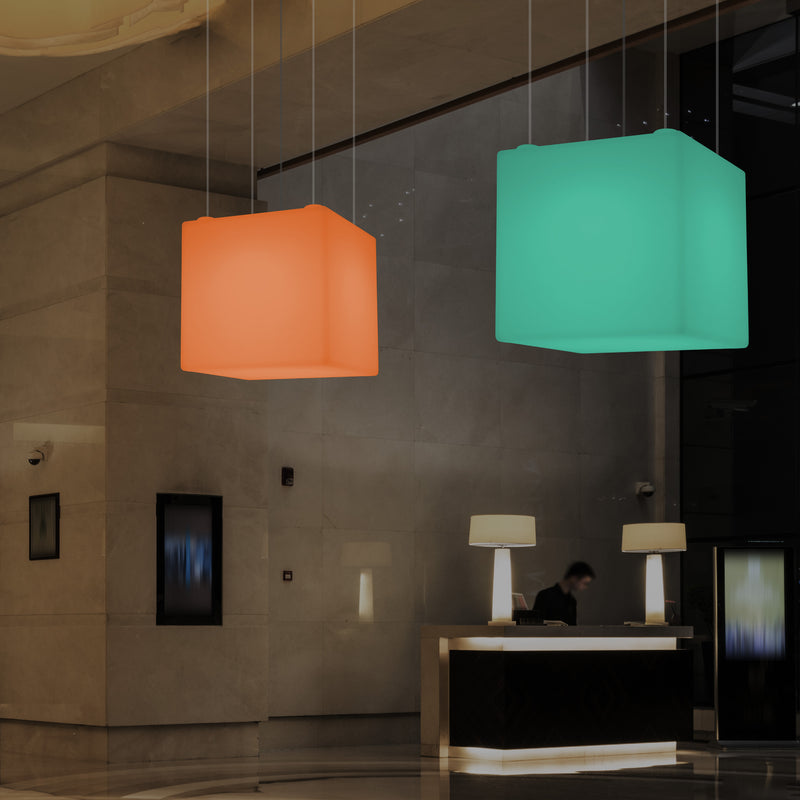 Kubus Hanglamp, Moderne RGB Plafondlamp, 600 mm, LED Sfeerlicht, Grote Lamp met Afstandsbediening