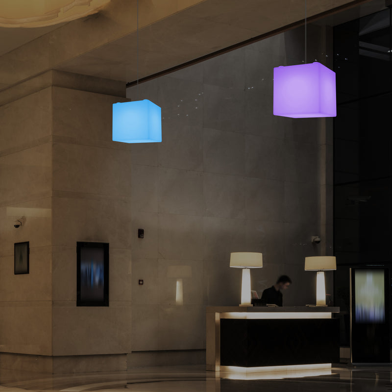 Kubus Hanglamp, Multi-Color Moderne RGB Plafondlamp, 200 mm, LED SMD Sfeerverlichting