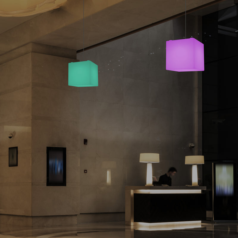 Kubus Hanglamp, Moderne Plafondlamp LED Licht, 20cm, E27, Meerkleurige Sfeerverlichting