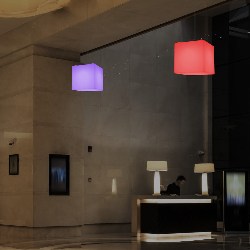 Kubus hanglamp, 15cm RGB Moderne Plafondlamp, Meerkleurige LED Verlichting met Afstandsbediening