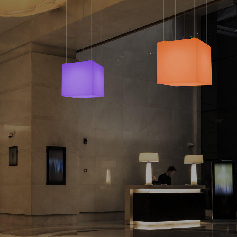 Kubus Hangend LED Licht, Moderne Hanglamp, 40cm, E27, Kleurveranderende Design Lamp