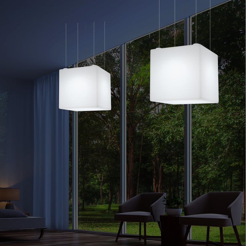 Kubus LED-lamp, Rechthoekige Hanglamp, 600 mm, E27, Wit, Lamp, Licht, Verlichting