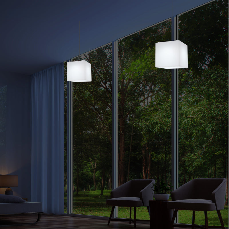 Kubus Hanglamp, Moderne Plafondlamp LED Licht, 20cm, E27, Meerkleurige Sfeerverlichting