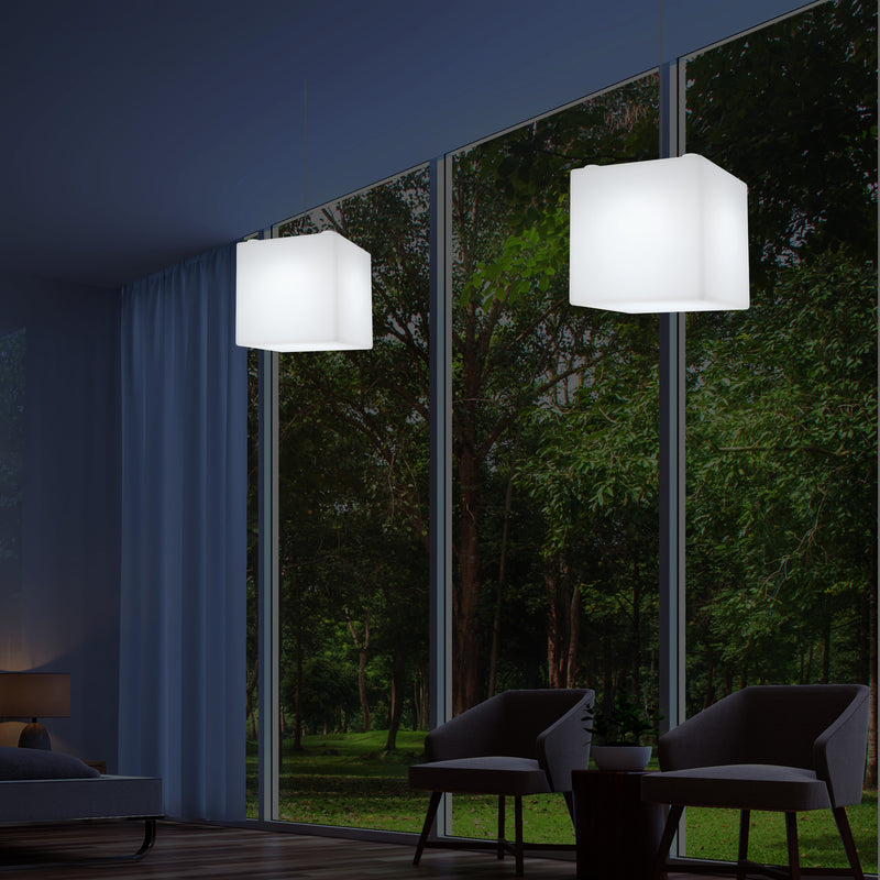 Kubus LED Hanglicht, Geometrische Hanglamp, 30 x 30cm, E27, Wit, Plafondlamp, Sfeerverlichting