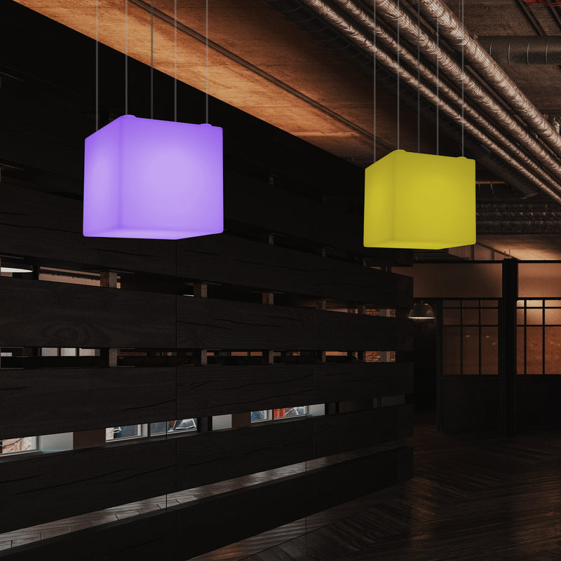 Kubus LED Plafondlamp, Decoratieve Hanglamp, 500 mm, E27, RGB Sfeerverlichting met Afstandsbediening