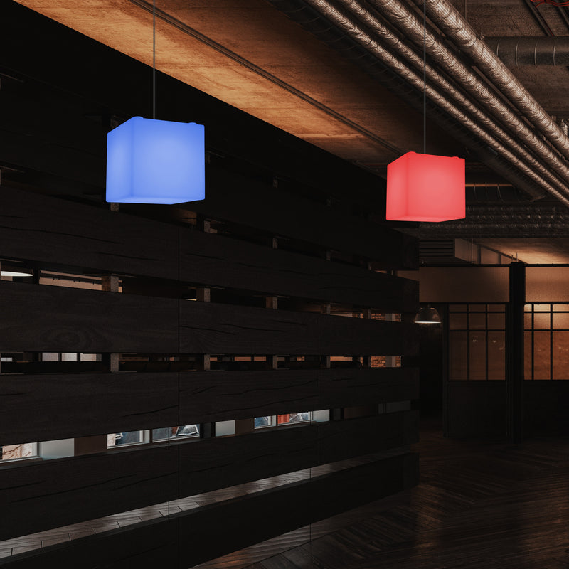 Kubus Hanglamp, Moderne Plafondlamp LED Licht, 20cm, E27, Meerkleurige Sfeerverlichting