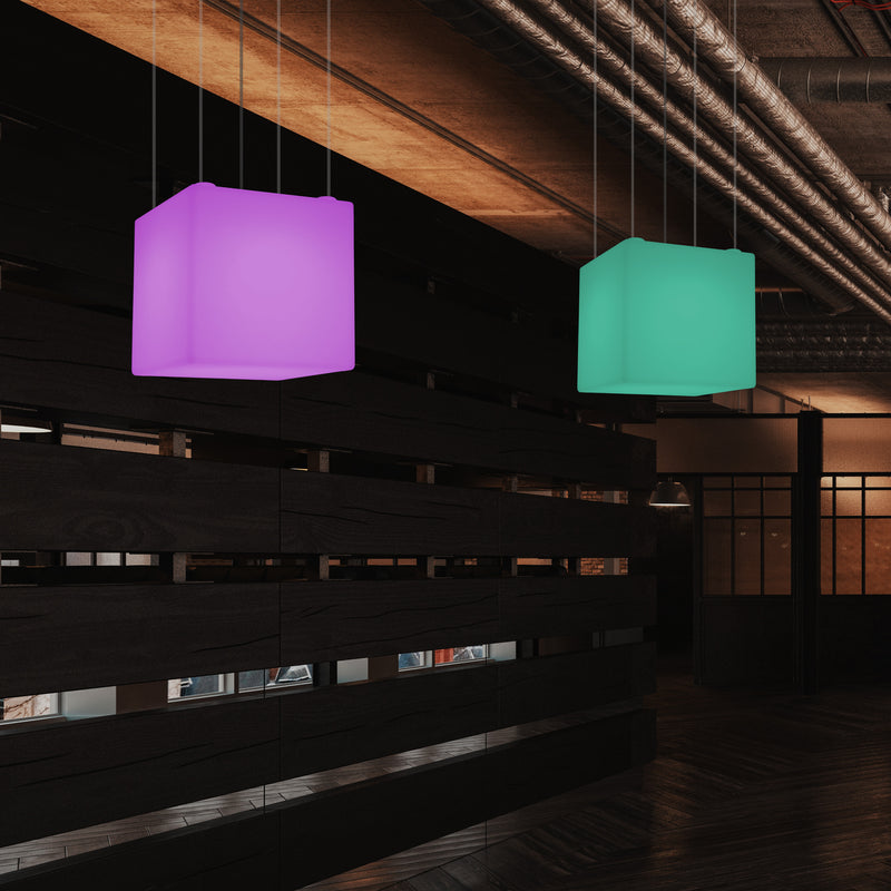 Kubus Hangend LED Licht, Moderne Hanglamp, 40cm, E27, Kleurveranderende Design Lamp