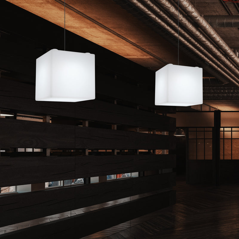 Kubus LED Hanglicht, Geometrische Hanglamp, 30 x 30cm, E27, Wit, Plafondlamp, Sfeerverlichting