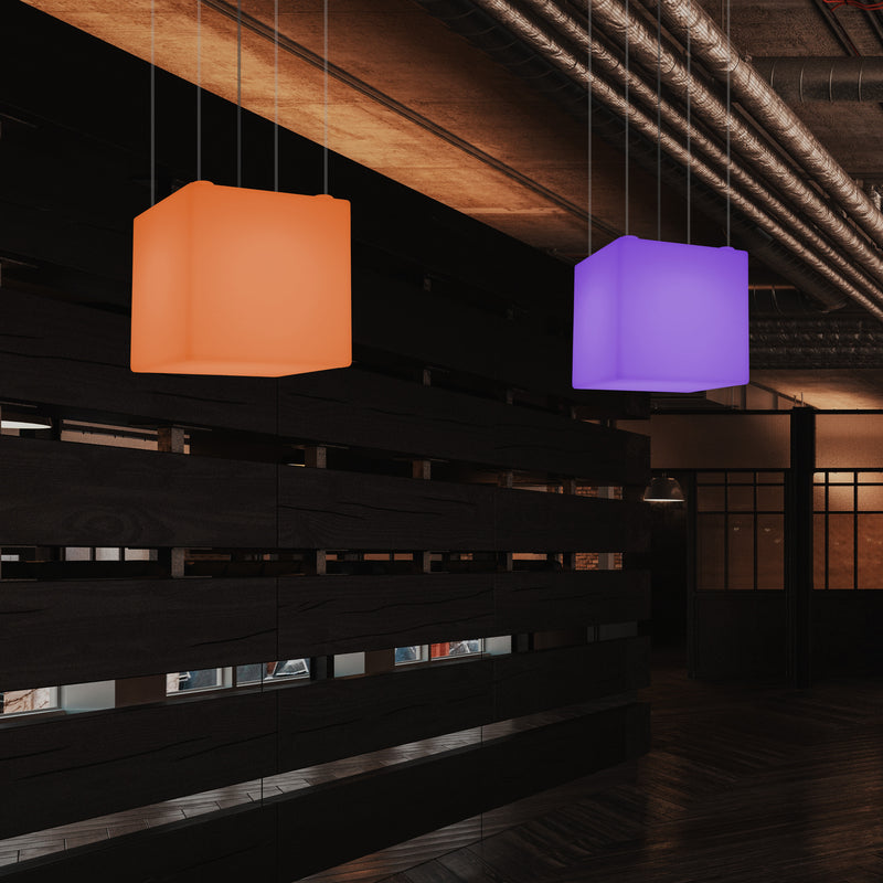 Kubus Hangend LED Licht, Moderne Hanglamp, 40cm, E27, Kleurveranderende Design Lamp