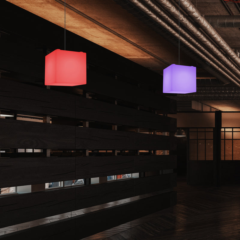 Kubus Hanglamp, Moderne Plafondlamp LED Licht, 20cm, E27, Meerkleurige Sfeerverlichting