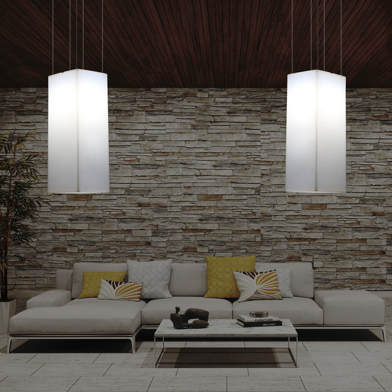 Rechthoekige LED Hanglamp, Moderne Hanglamp, 80cm, E27, Wit, Sfeerverlichting