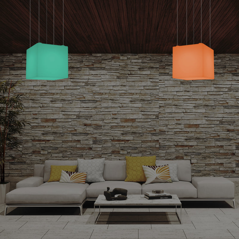 Kubus Hangend LED Licht, Moderne Hanglamp, 40cm, E27, Kleurveranderende Design Lamp